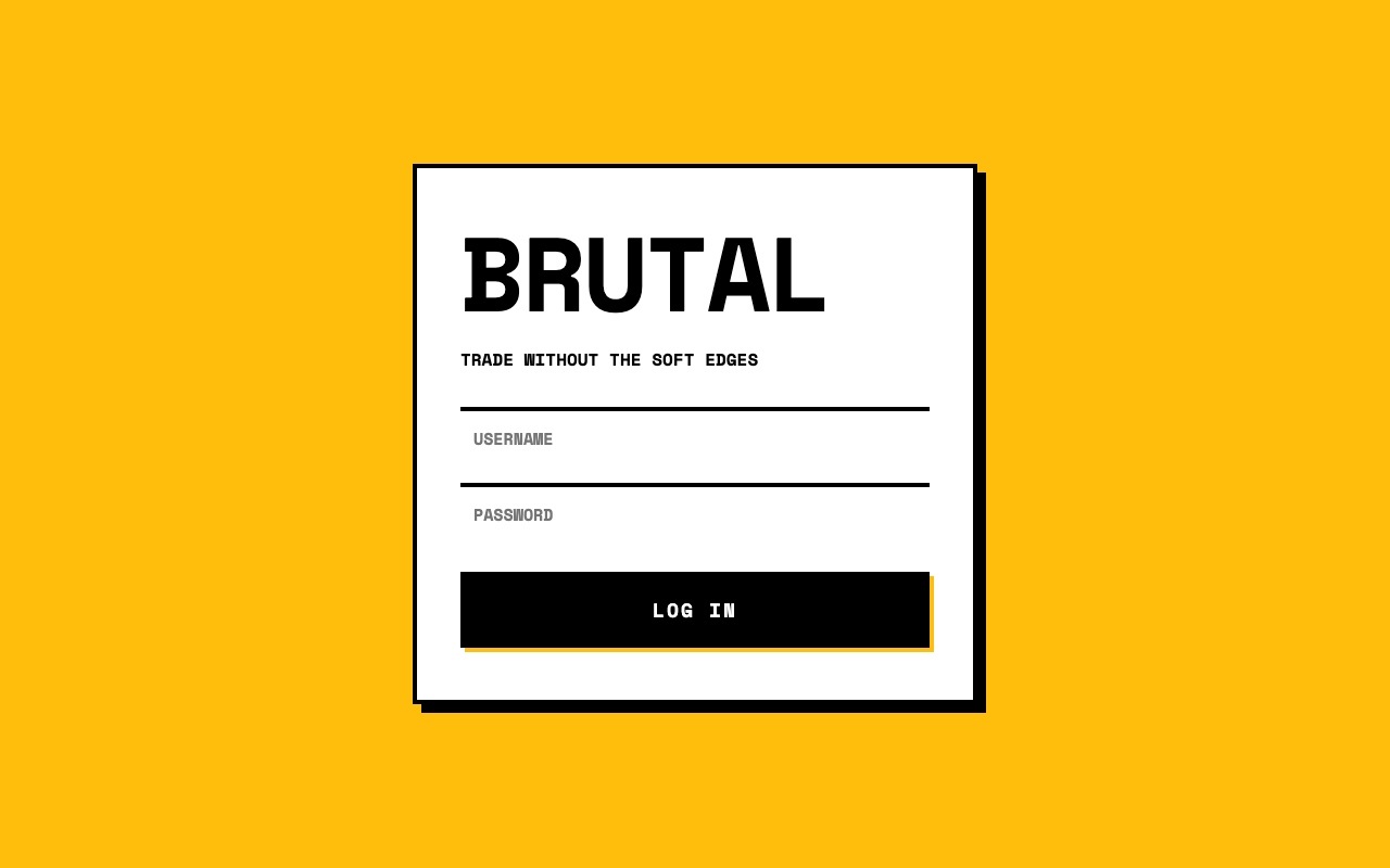 Brutal — neo-brutalist trading terminal login screen
