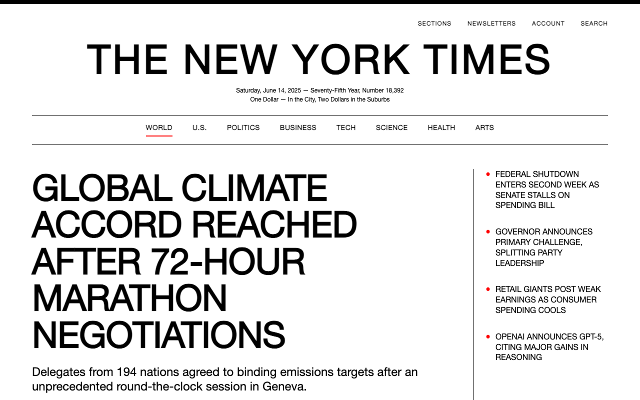 NYT Swiss Redesign — editorial homepage typography study